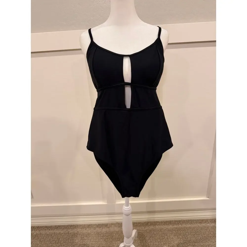 CUPSHE Noir Cut-Out One Piece Swimsuit Black Tie Back NWT Large